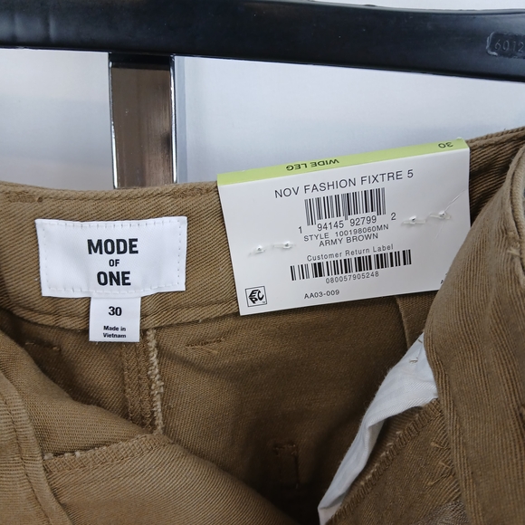 Mode of One Men’s Wide-Leg Pants Army Brown Size 30 New Fashion Fixture - Picture 7 of 7